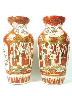 Appraisal: Pair of Japanese Kutani vases painted with panels of figures