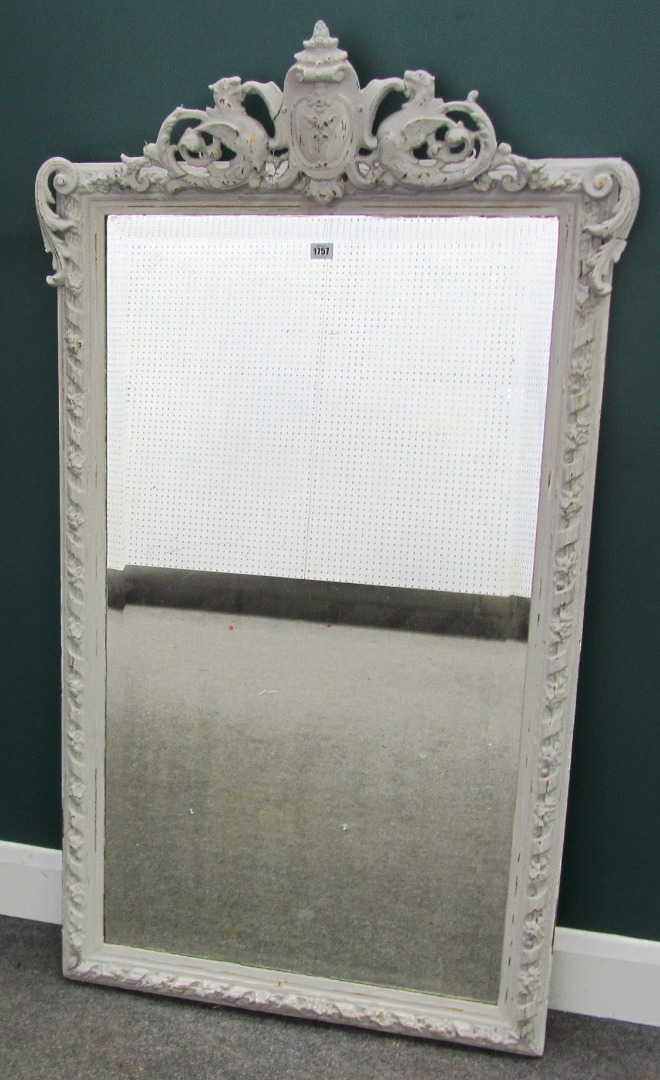 Appraisal: A th century later grey painted mirror with cartouche crest