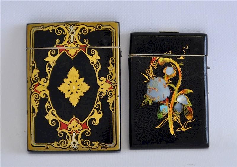 Appraisal: ANTIQUE ENGLISH PAPIER MACHE CALLING CARD CASES Two Antique English