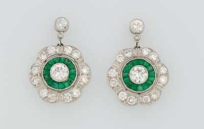 Appraisal: A Pair of Platinum Diamond and Emerald Earrings Platinum pendant