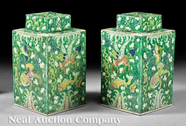 Appraisal: A Pair of Chinese Famille Verte Porcelain Tea Caddies Kangxi