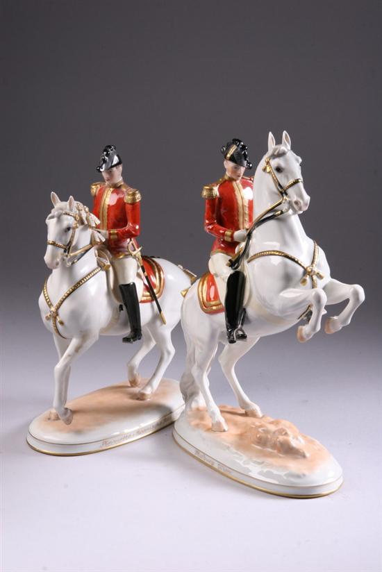 Appraisal: TWO VIENNA PORCELAIN EQUESTRIAN FIGURAL GROUPS Blue beehive Wien Augarten