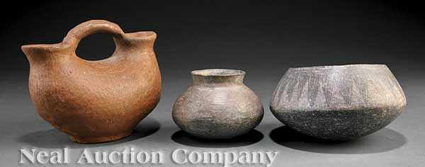 Appraisal: A Group of Three Pre-Columbian Pottery Vessels one of crescent