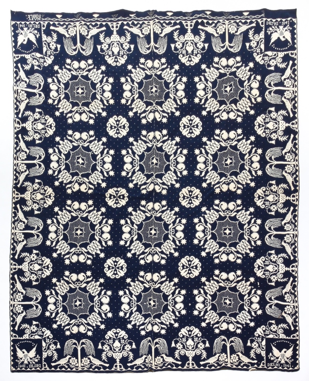 Appraisal: NEW YORK JACQUARD COVERLET Wool and cotton two piece in