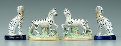 Appraisal: Four Staffordshire figures pair zebras in pair Dalmatians - in