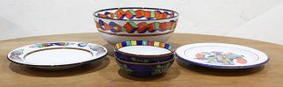 Appraisal: John Okulick polychrome decorated ceramic group lot of John Okulick