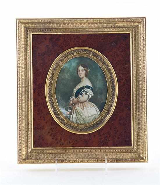 Appraisal: Continental portrait miniature of lady in fancy dress th century