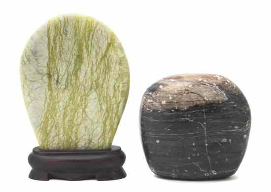 Appraisal: Two Stone Scholar's Desk Objects one a green and white