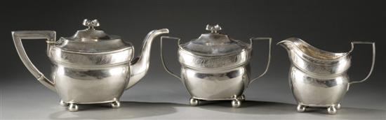 Appraisal: Early American coin silver three piece teaset c Each pieces