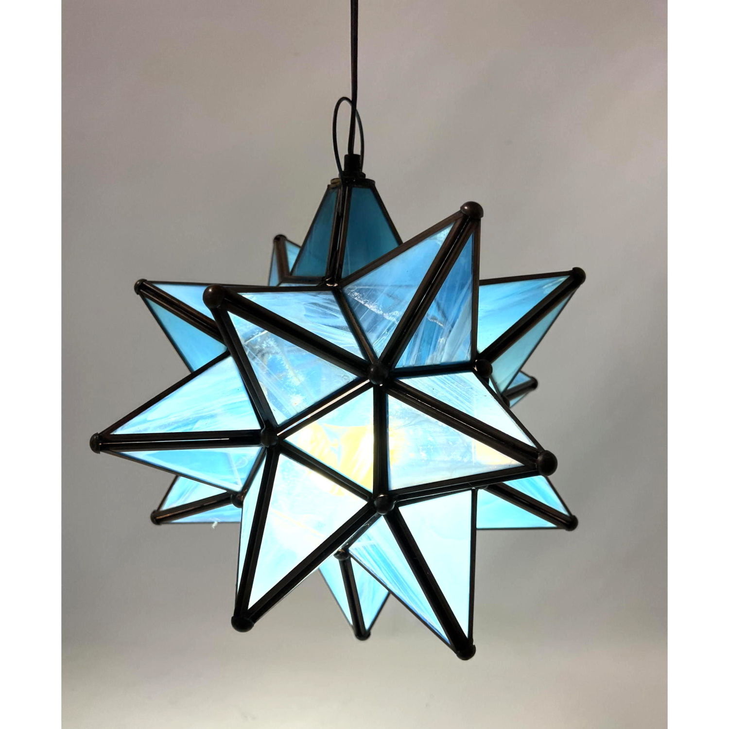 Appraisal: Blue glass star form pendant lamp Dimensions H inches W