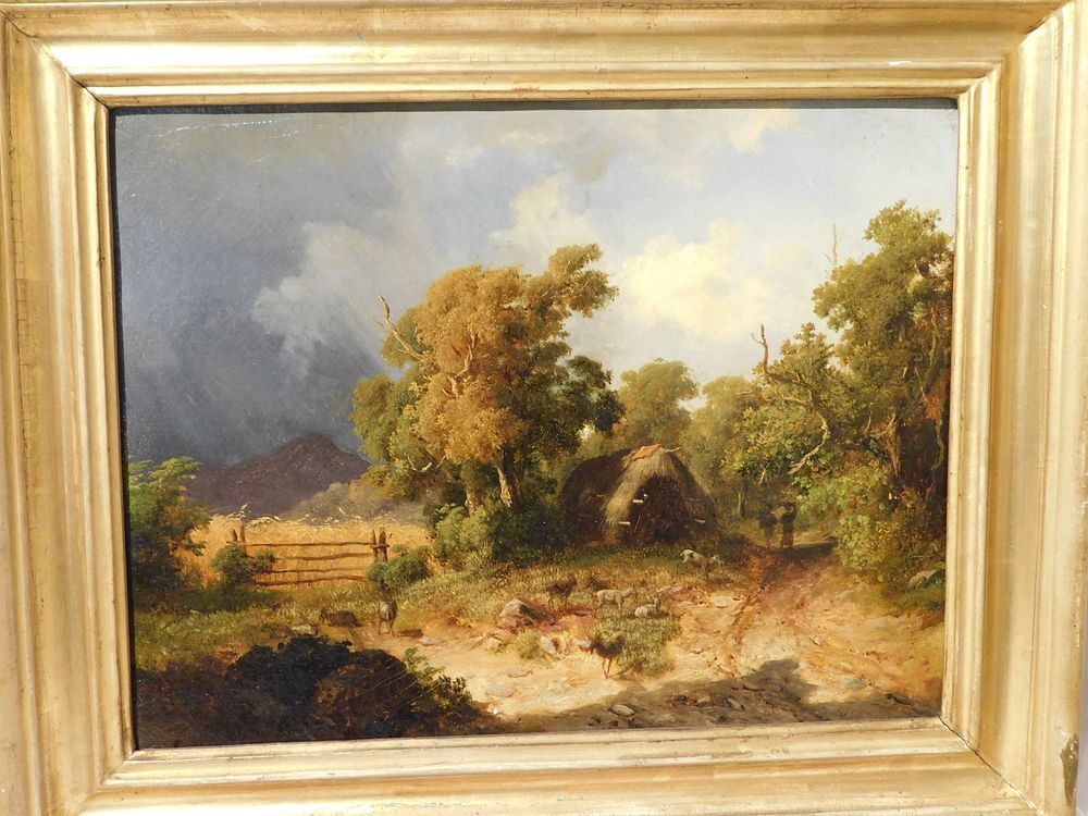 Appraisal: ENGLISH LANDSCAPE PAINTING th century English pastoral oil painting on