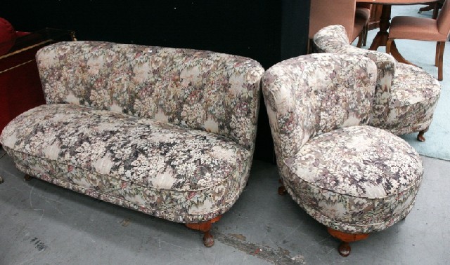 Appraisal: A stained beech and needlepoint upholstered three piece lounge suite