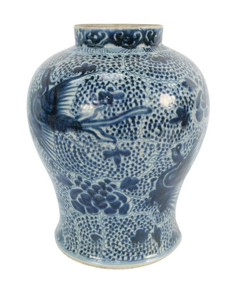 Appraisal: Chinese Blue and White Vase with flying phoenix birds probably