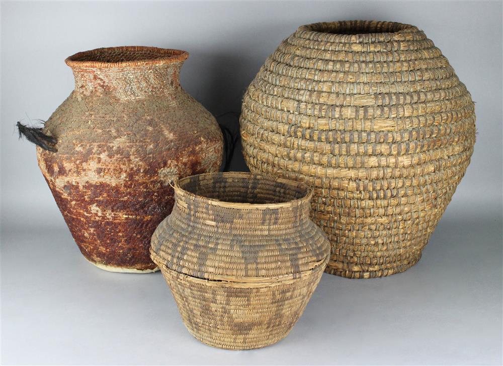 Appraisal: THREE BASKETS TWO NATIVE AMERICAN a Pima and Apache water