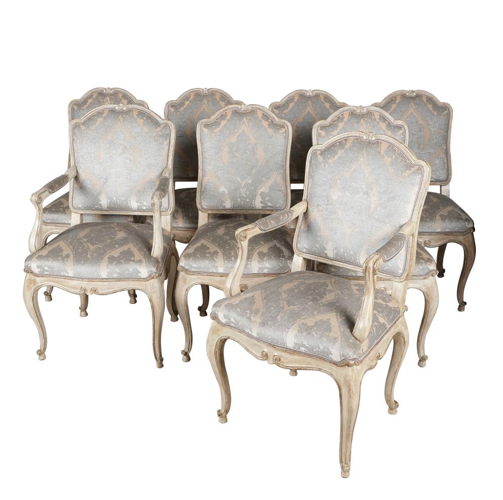 Appraisal: SET OF EIGHT MINTON-SPIDELL DINING CHAIRSwhite-painted wood signed comprising two