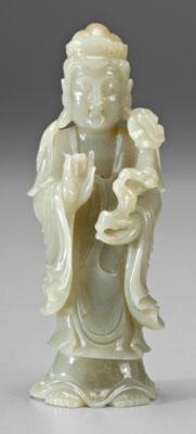 Appraisal: Chinese hardstone Buddha carved as standing with a lingzhi fungus