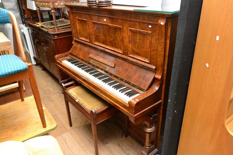 Appraisal: AN AUGUST FORSTER GERMAN BURR WALNUT PIANO AN AUGUST FORSTER