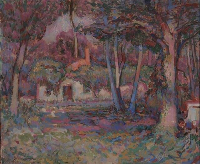 Appraisal: ROBERT KNIGHT British - A French cottage in a wooded