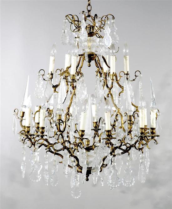 Appraisal: Crystal and gilt-metal eighteen-light chandelier late th century scrolling arms