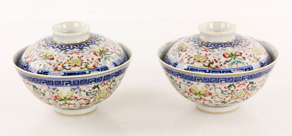 Appraisal: - Pr Famille Rose Porcelain Teacups Pair of famille rose