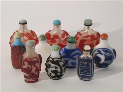 Appraisal: Ten Chinese glass overlay snuff bottles th century and later