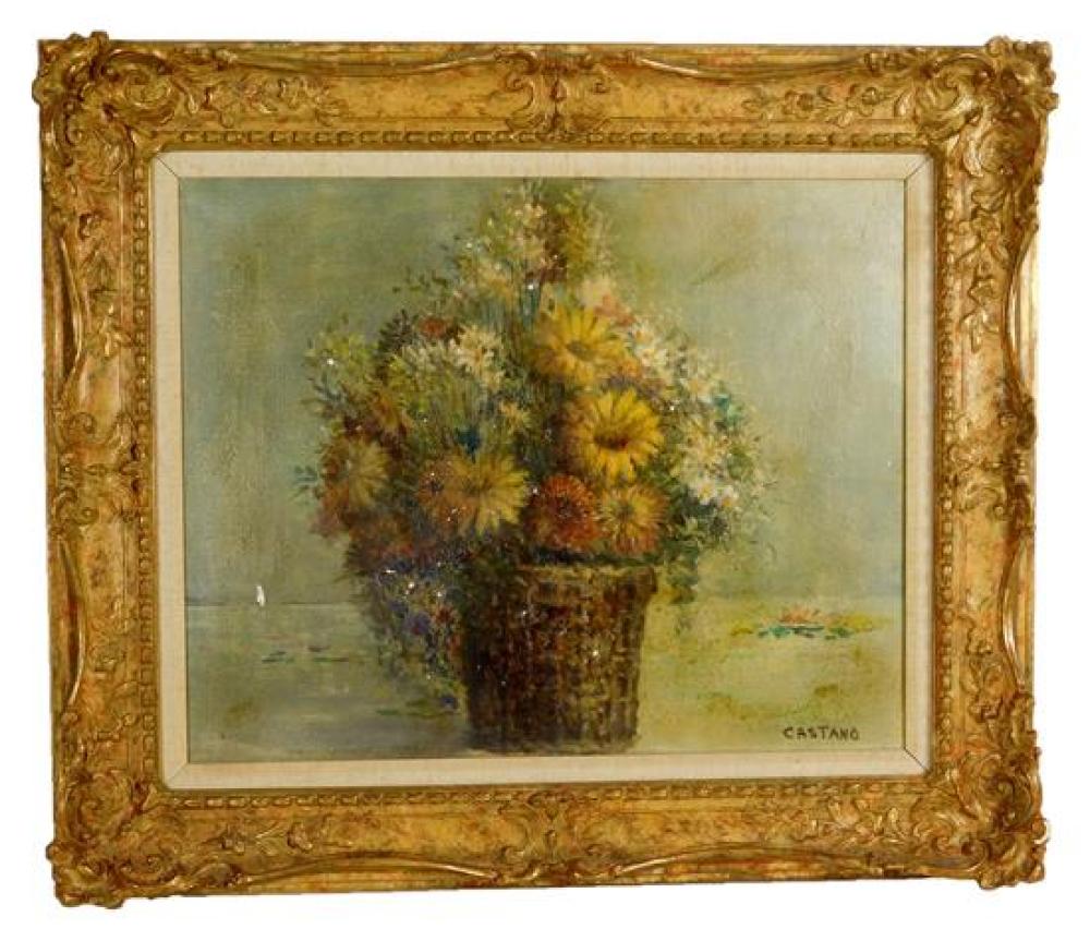 Appraisal: Giovanni Castano American - oil on canvas depicts floral still