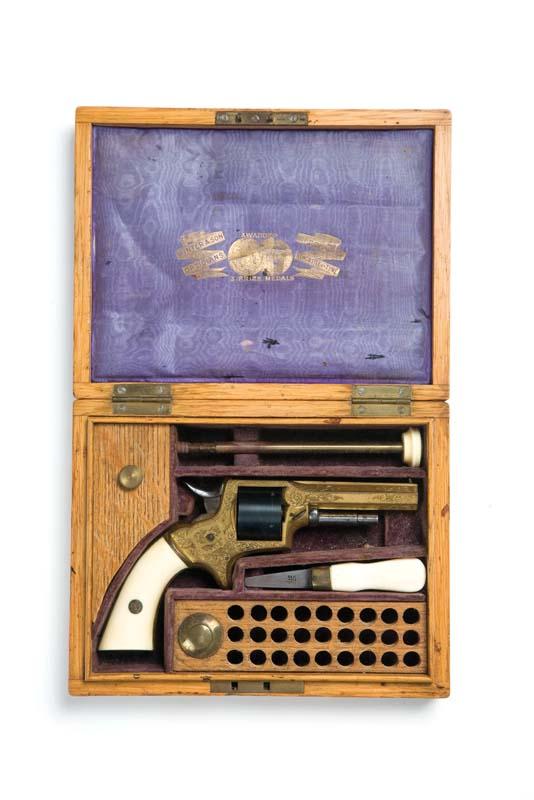 Appraisal: CASED REVOLVER England unmarked late th century Blued cylinder engraved