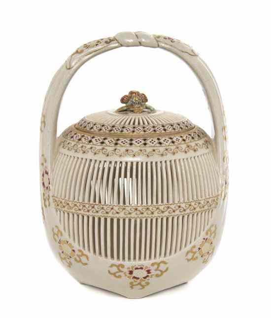 Appraisal: A Japanese Satsuma Cricket Cage having an arched handle with