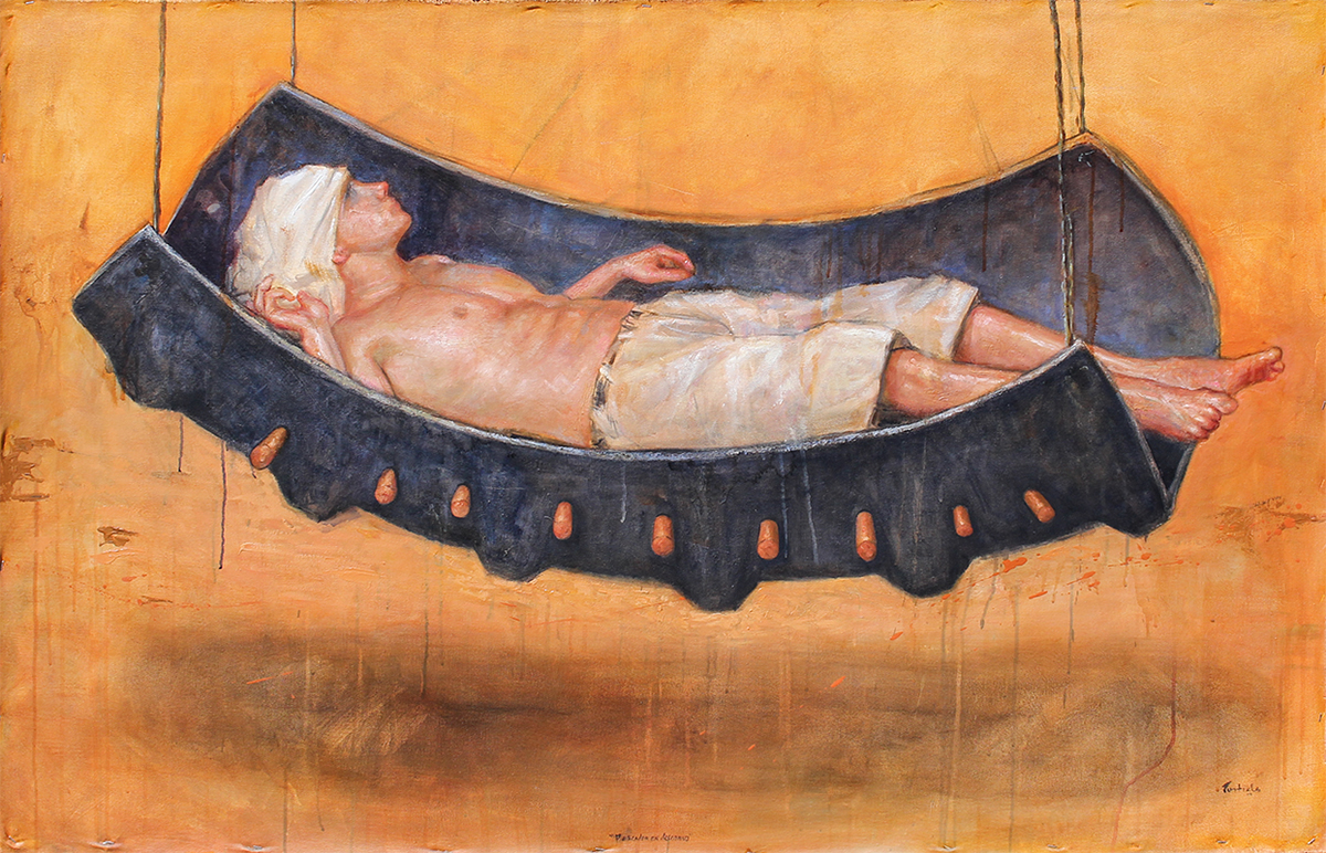 Appraisal: PORTIELES Guillermo Cuban - Man Sleeping in a Hammock Oil