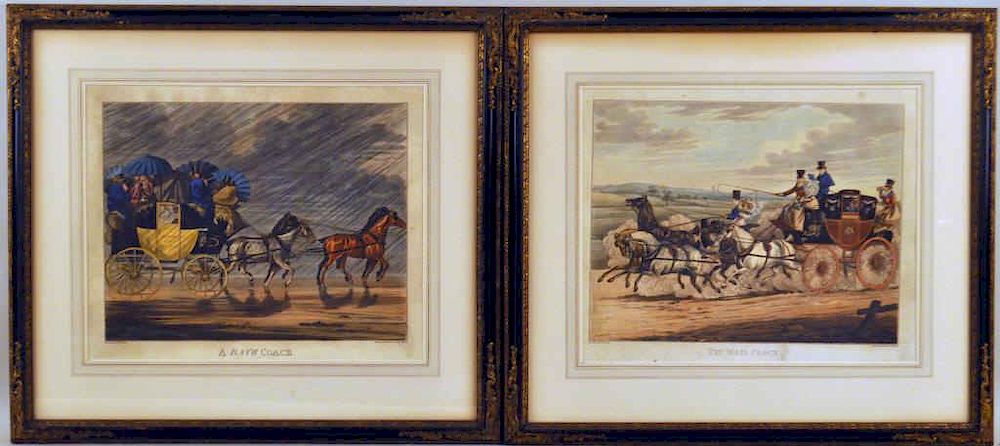 Appraisal: Pair English Hand Colored Coaching Engravings comprising A Bath Coach