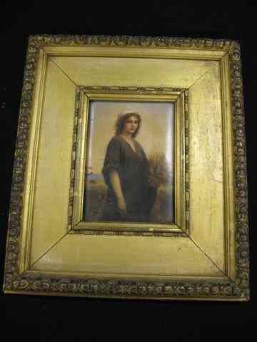 Appraisal: Painting on Porcelain Plaque portrait of Ruth harvesting wheat image