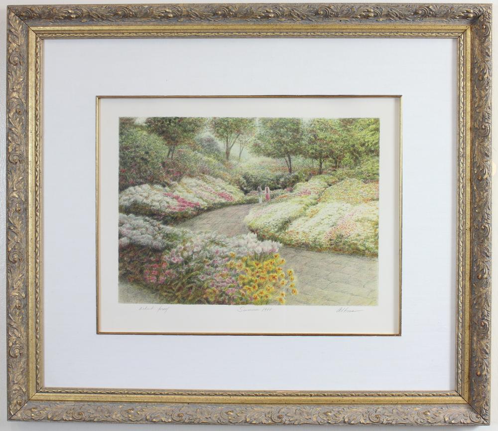 Appraisal: HAROLD ALTMAN Pennsylvania France - lithograph Summer flower garden Signed