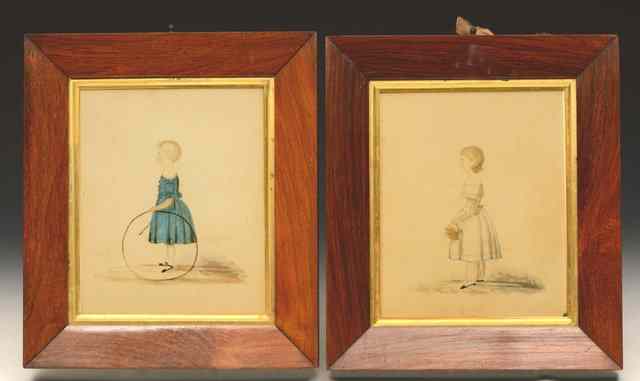 Appraisal: A PAIR OF EARLY TH CENTURY DRAWINGS of girls one