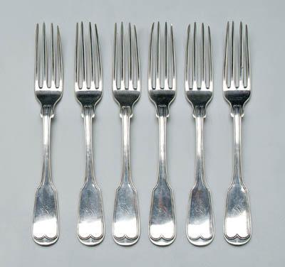 Appraisal: Six coin silver forks fiddle handles thread borders rounded fins