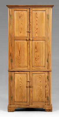 Appraisal: Southern yellow pine corner cupboard single-case construction original cornice molding