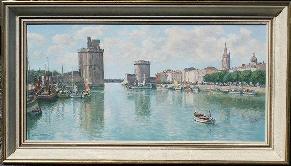 Appraisal: ILLEGIBLY SIGNED EUROPEAN HARBOR SCENE Oil Canvas '' x ''