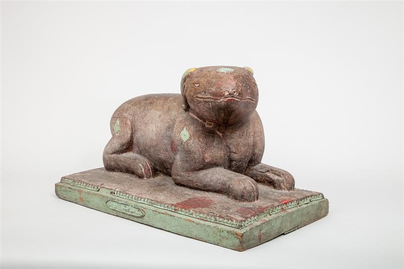 Appraisal: Indian Carved and Painted Wood Figure of a Recumbent Cow