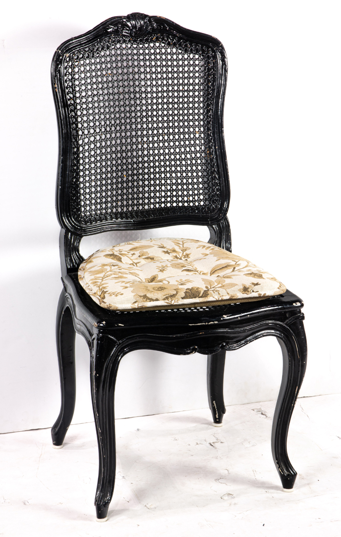 Appraisal: BLACK LAQUERED CANE BACK CHAIR Black laquered cane back chair