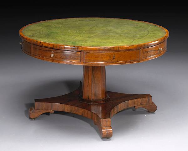 Appraisal: A Regency rosewood drum table early th century The circular