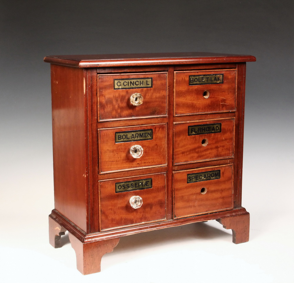 Appraisal: ENGLISH APOTHECARY CABINET - Mid th c Mahogany Six-Drawer Countertop