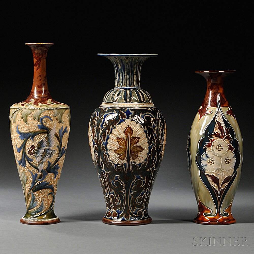 Appraisal: Three Doulton Lambeth Eliza Simmance Decorated Stoneware Vases England th