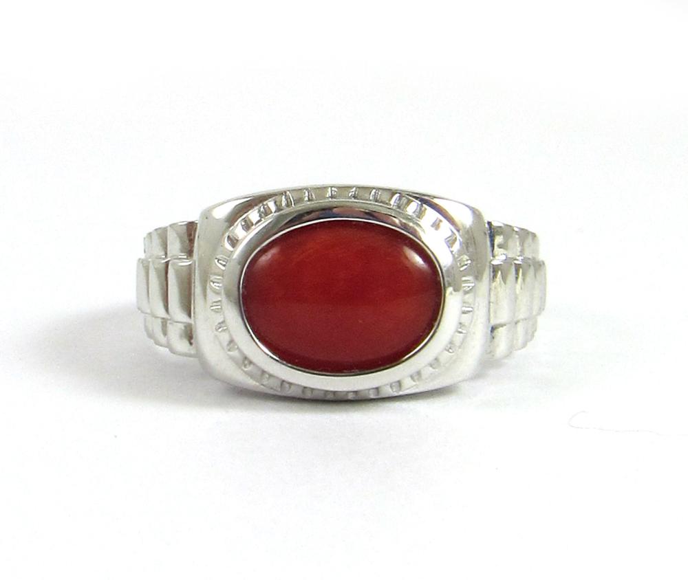 Appraisal: MEN'S CORAL AND FOURTEEN KARAT WHITE GOLD RING with a