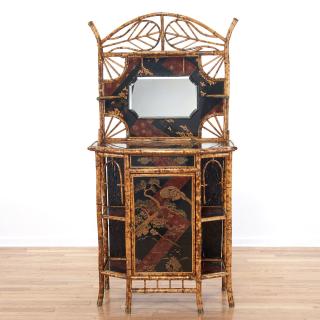 Appraisal: Victorian style chinoiserie lacquer etagere Victorian bamboo chinoiserie lacquer etagere