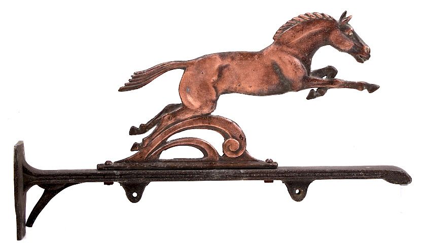 Appraisal: 's Copper Aluminum Horse Trade Sign Holder For your bidding