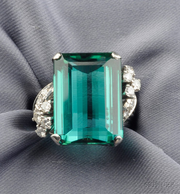 Appraisal: Platinum Green Tourmaline and Diamond Ring set with an emerald-cut