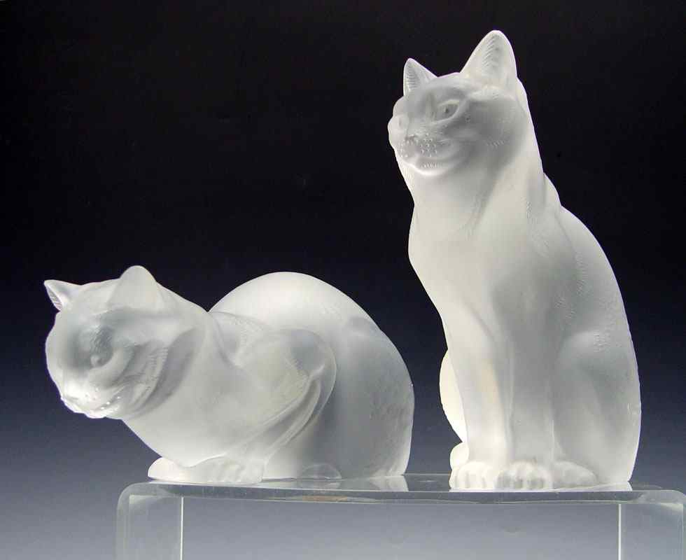 Appraisal: TWO LARGE LALIQUE CRYSTAL CATS ''Chat Assis'' sitting cat ''h