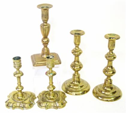 Appraisal: Group of five brass candlesticks th and th century