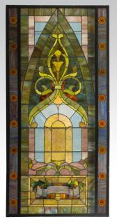 Appraisal: Leaded stained glass Neoclassical panel h Leaded stained glass panel