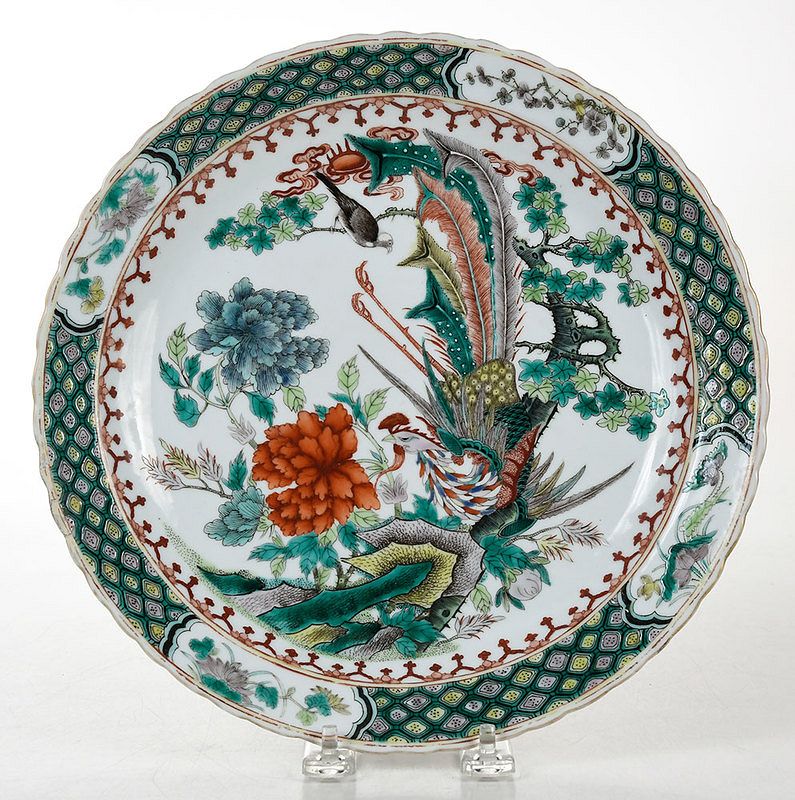 Appraisal: Chinese Famille Verte Enamel Decorated Charger possibly Kangxi scalloped border