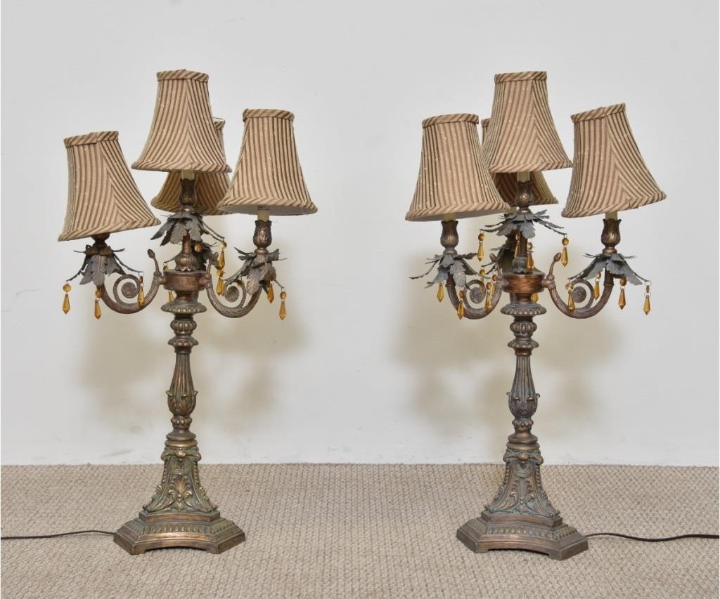 Appraisal: Pair of Continental style composition tall table lamps th c